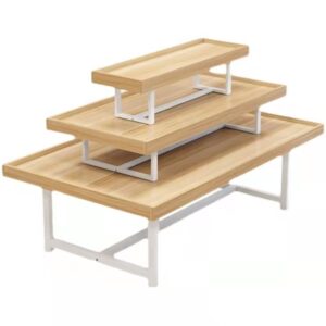 Metal Frame Wooden Table Wooden Display Shelf Retail Shop Display Stand Store Rack