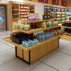 Wooden Cosmetics Table Retail Store Rack Retail Shop Shelf Gondora Cosmetics Shop Counter