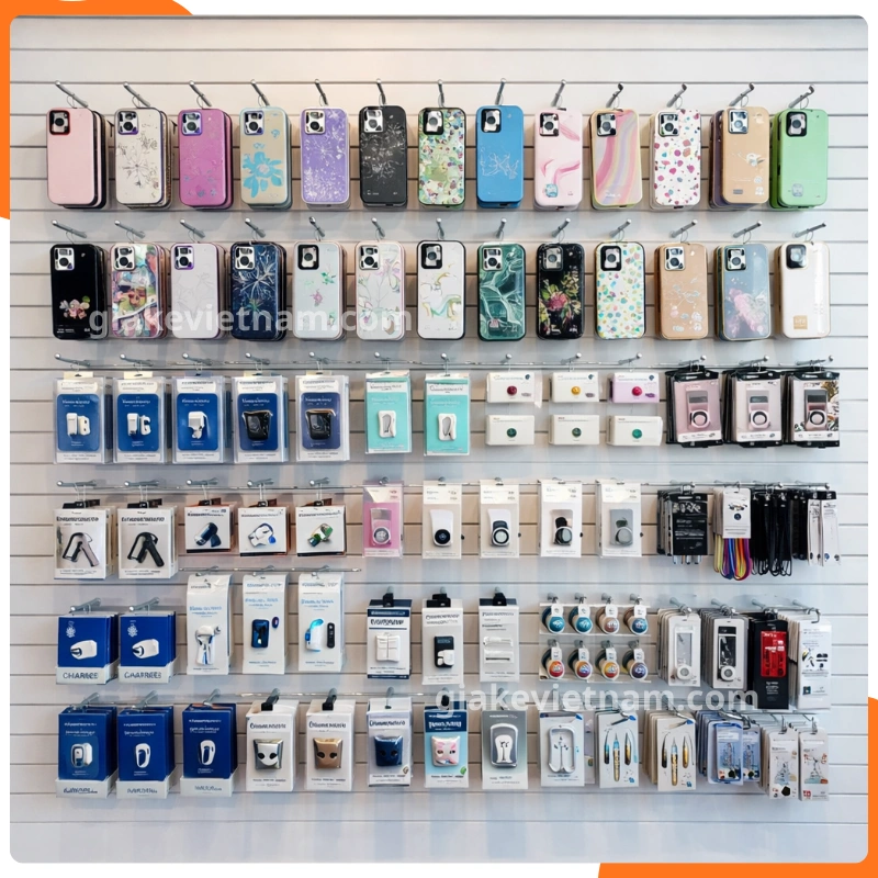 Mẫu giá kệ treo phụ kiện điện thoại cho shop điện thoại