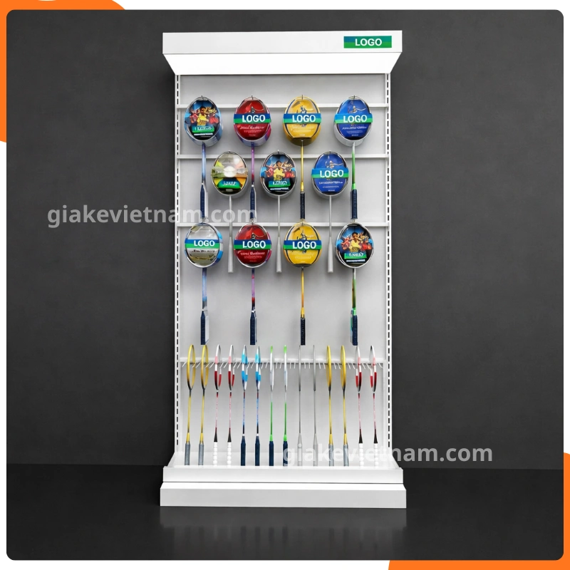 Mẫu kệ treo vợt cầu lông kết hợp móc treo tiện lợi